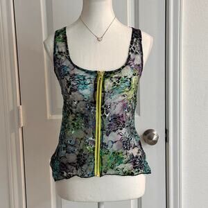 Wet Seal Size Small Vintage Sheer Zipper Up Laced Summer Vibes Tank